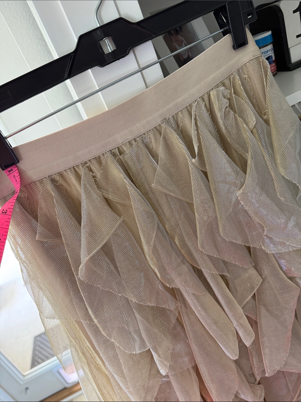 Chelsea & Violet Champagne Ruffled Tulle Midi Skirt - Picture 4 of 9